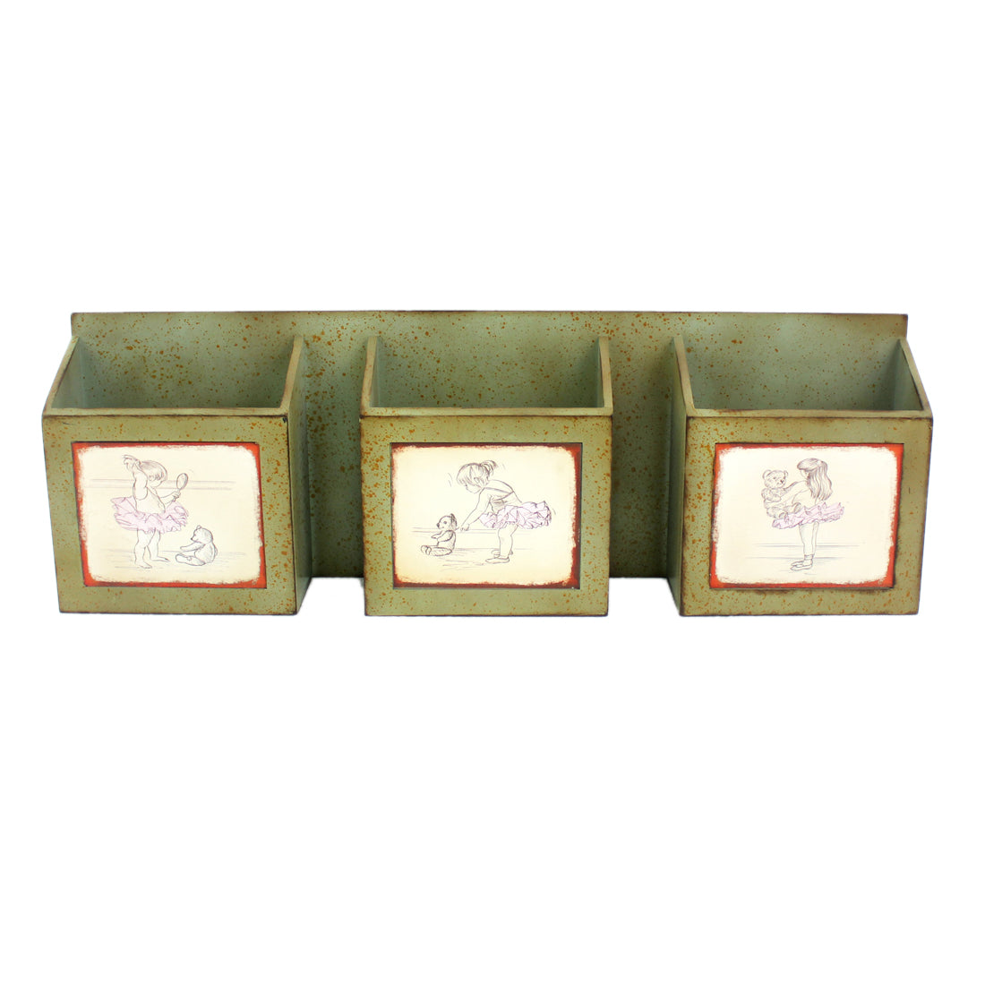 HomeRoots 12" x 36" x 5" Rustic Horizontal Newspaper And Magazine Rack in Green Finish