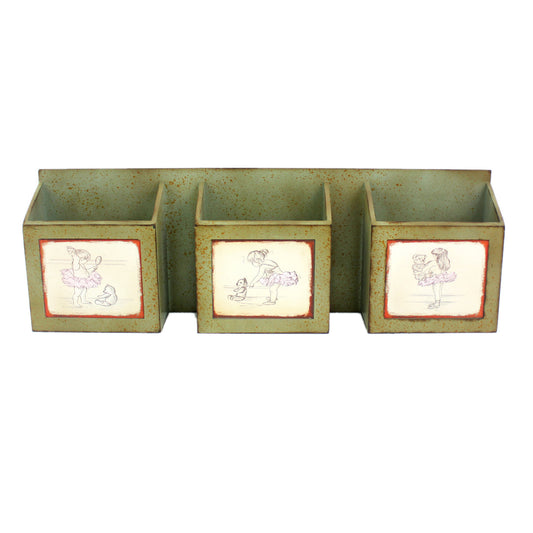 HomeRoots 12" x 36" x 5" Rustic Horizontal Newspaper And Magazine Rack in Green Finish