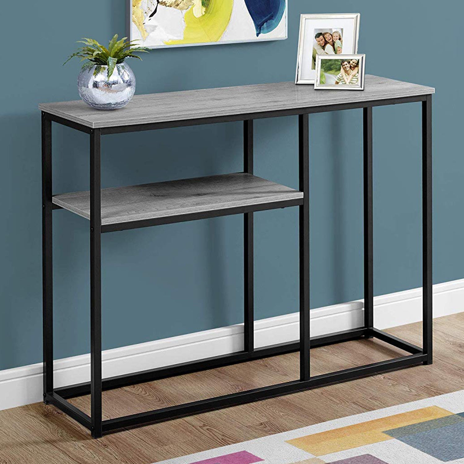 HomeRoots 12" x 42" x 32" Black Metal Accent Table