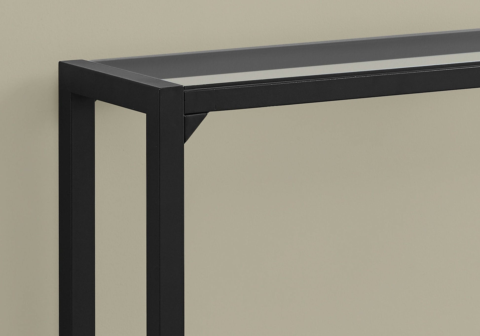 HomeRoots 12" x 42" x 32" Tempered Glass Accent Table With Black Metal Base