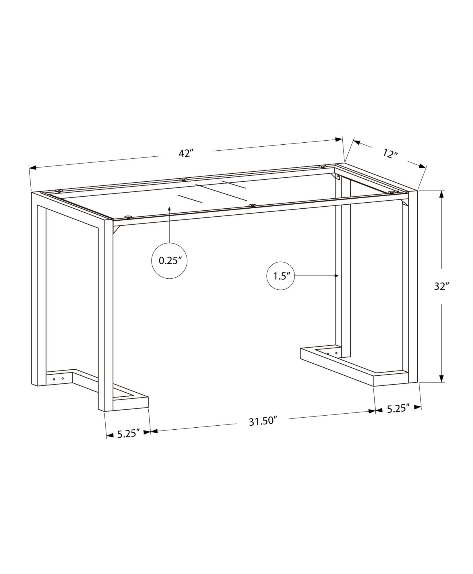 HomeRoots 12" x 42" x 32" Tempered Glass Accent Table With Black Metal Base