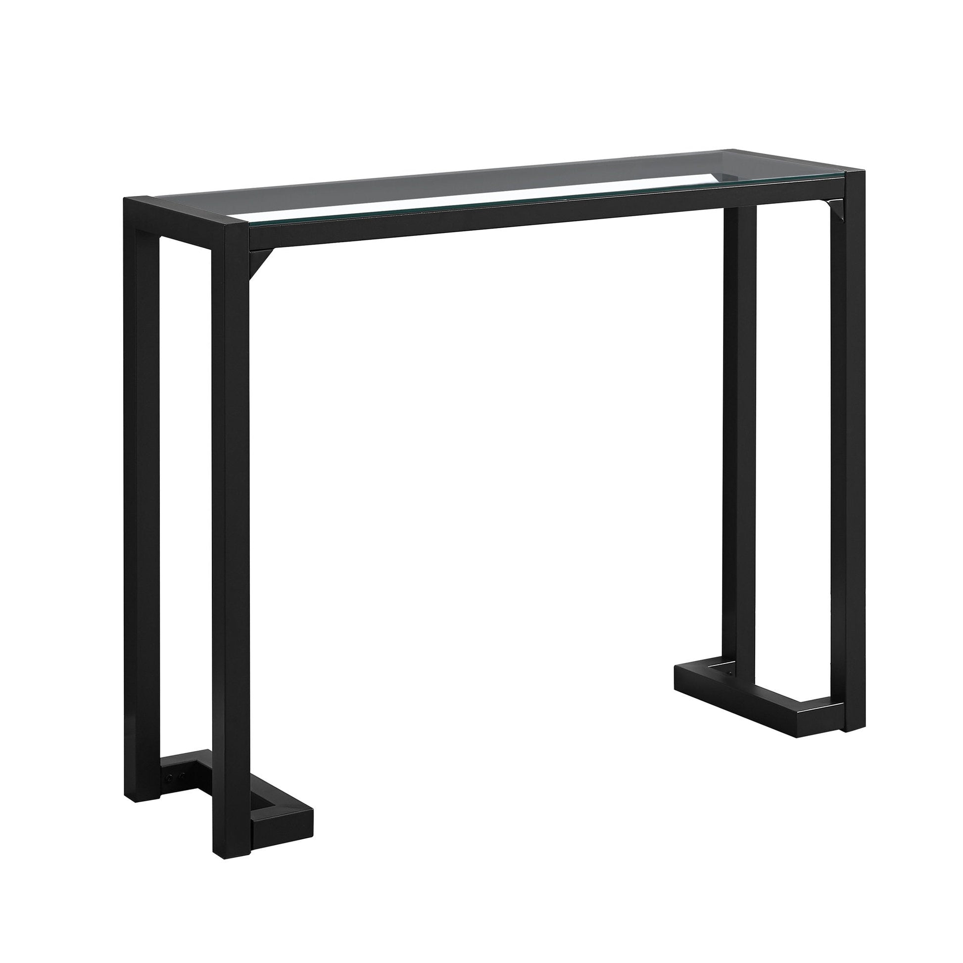 HomeRoots 12" x 42" x 32" Tempered Glass Accent Table With Black Metal Base