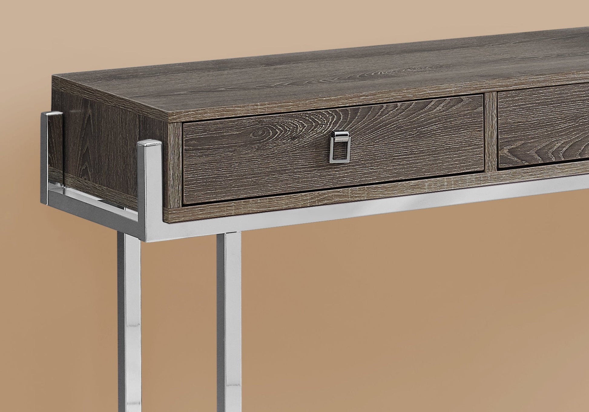 HomeRoots 12" x 48" x 31.75" Particle Board Metal Accent Table in Dark Taupe Finish