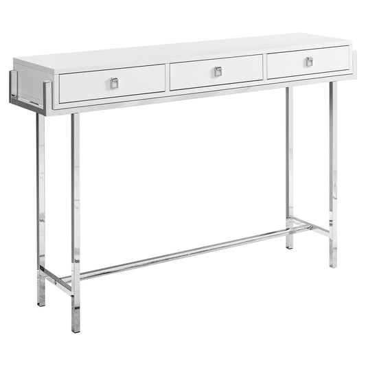 HomeRoots 12" x 48" x 31.75" Particle Board Metal Accent Table in White Finish