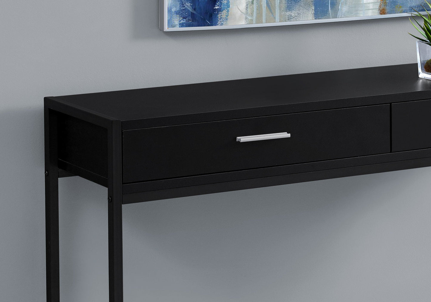 HomeRoots 12" x 48" x 32" Black Laminated Finish and Black Metal Accent Table