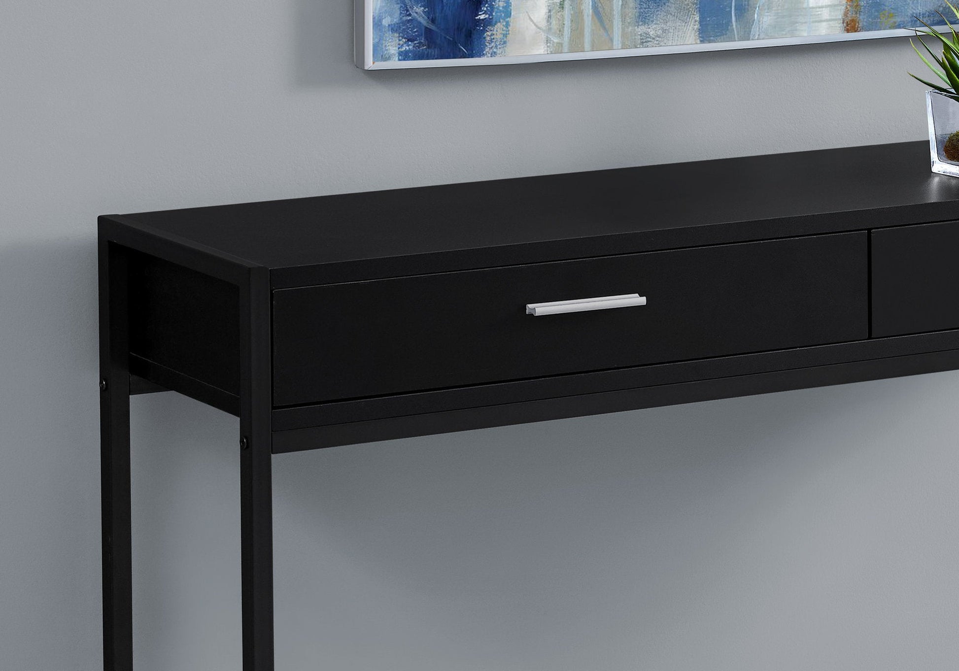 HomeRoots 12" x 48" x 32" Black Laminated Finish and Black Metal Accent Table