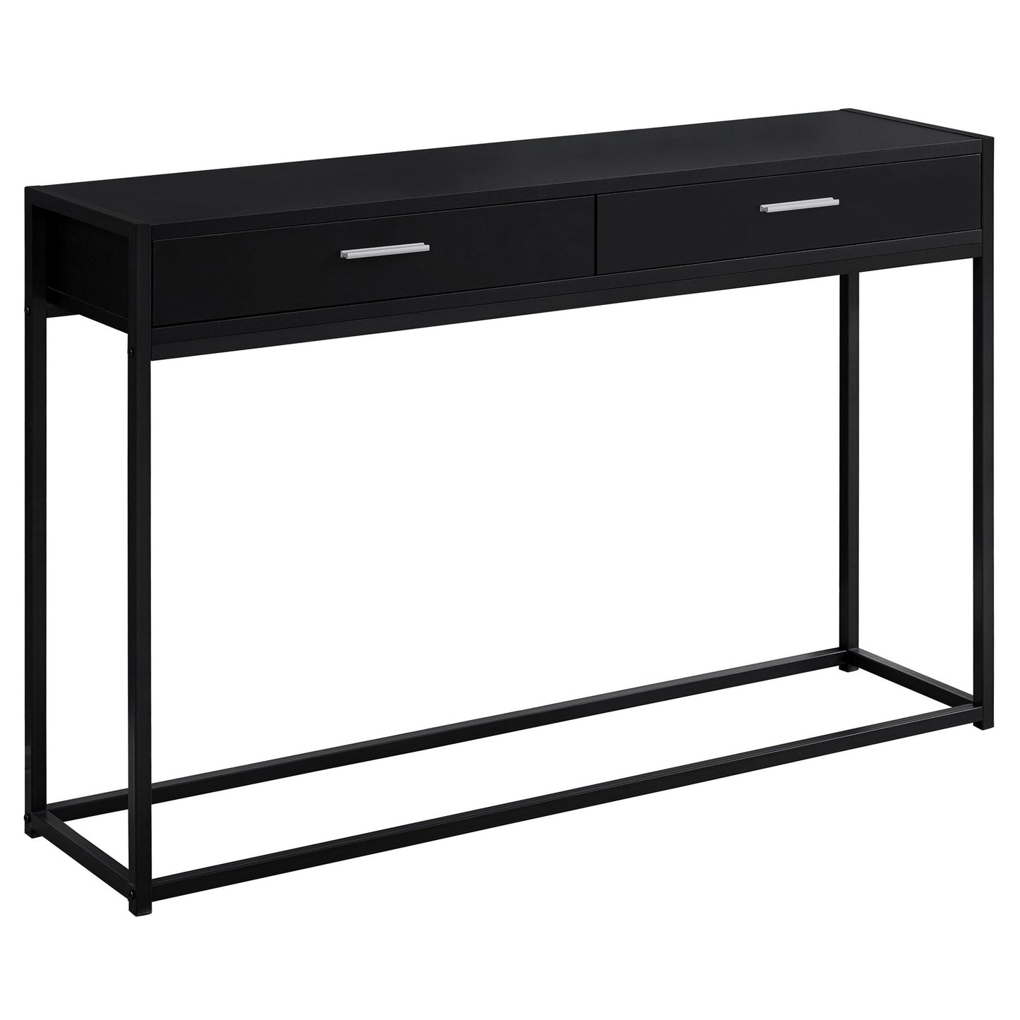 HomeRoots 12" x 48" x 32" Black Laminated Finish and Black Metal Accent Table