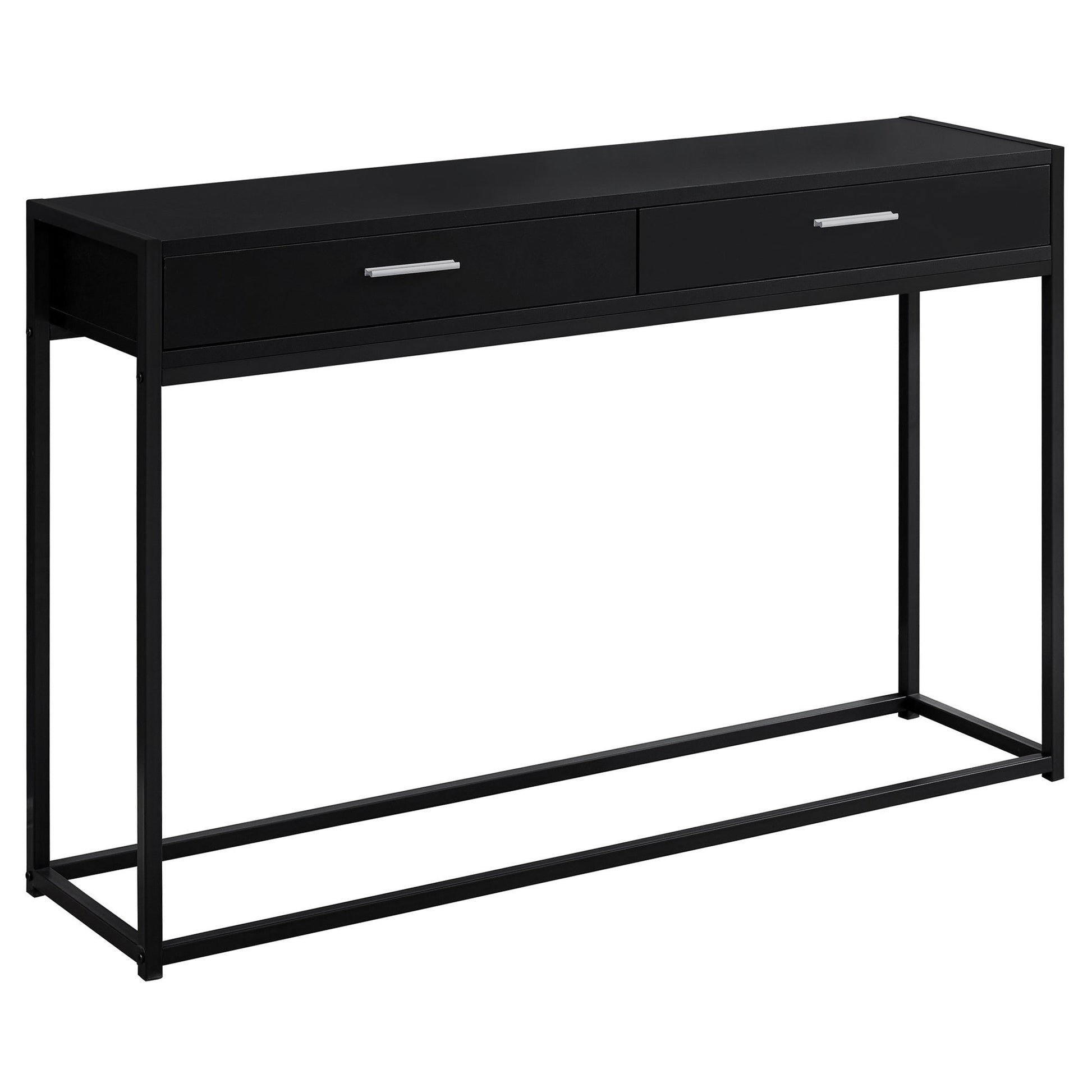 HomeRoots 12" x 48" x 32" Black Laminated Finish and Black Metal Accent Table