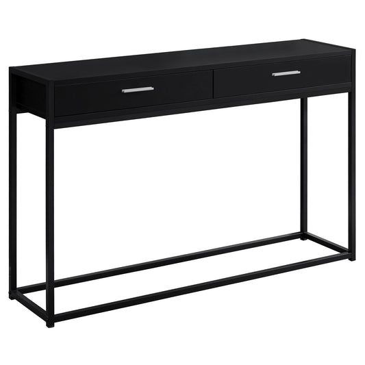 HomeRoots 12" x 48" x 32" Black Laminated Finish and Black Metal Accent Table