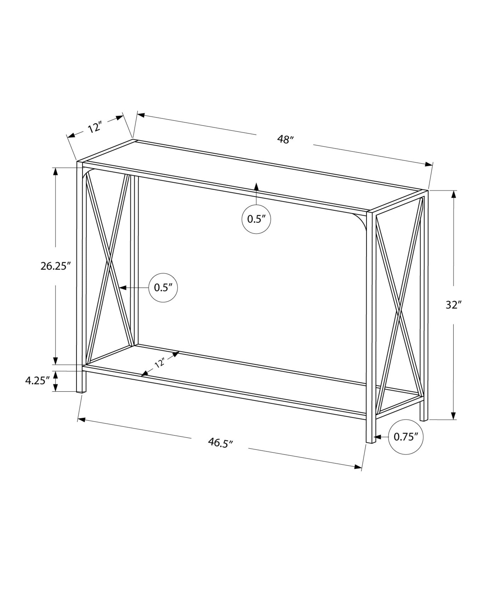 HomeRoots 12" x 48" x 32" Dark Taupe Accent Table With Black Metal Base