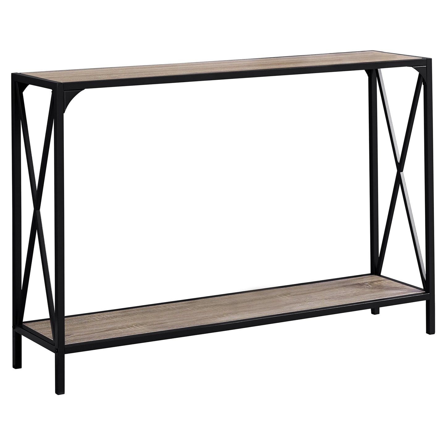 HomeRoots 12" x 48" x 32" Dark Taupe Accent Table With Black Metal Base