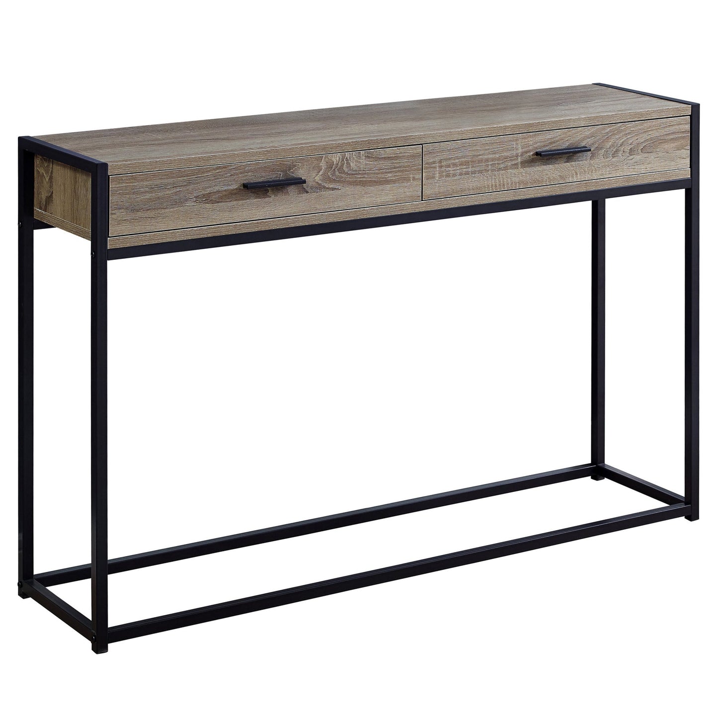 HomeRoots 12" x 48" x 32" Dark Taupe Laminated Finish and Black Metal Accent Table