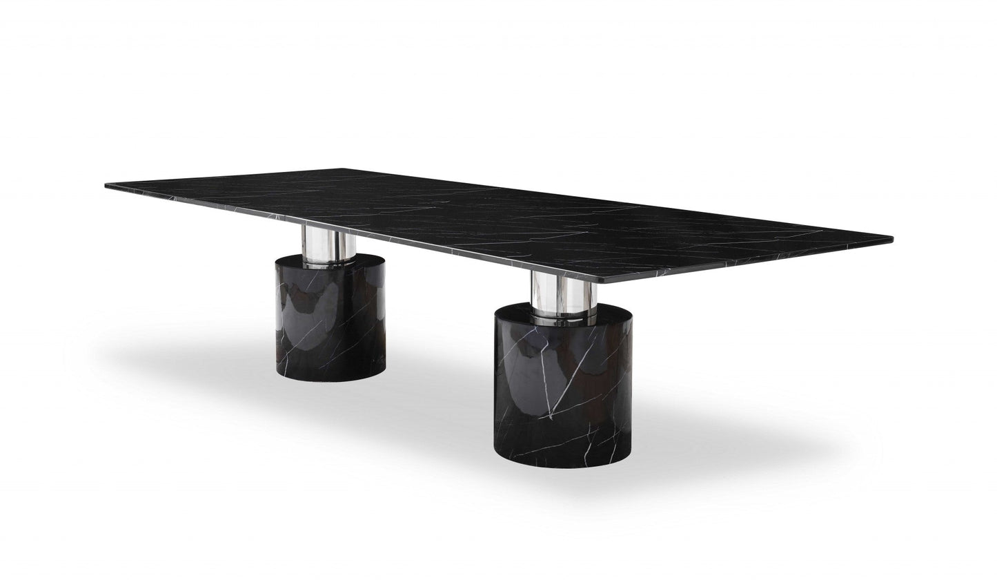 HomeRoots 120 x 48 x 30 Black Marble Stainless Steel Dining Table