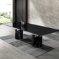 HomeRoots 120 x 48 x 30 Black Marble Stainless Steel Dining Table