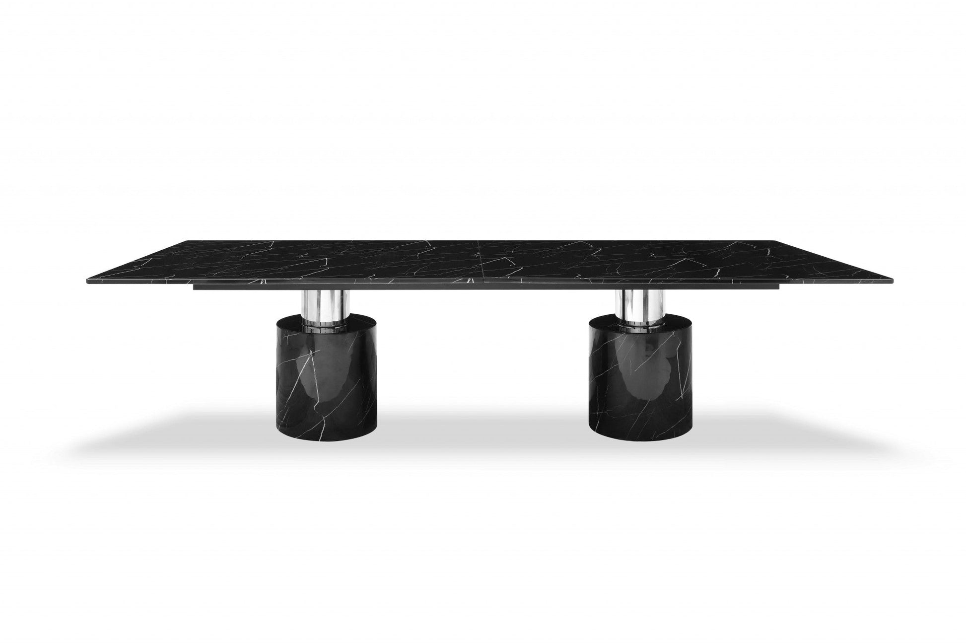 HomeRoots 120 x 48 x 30 Black Marble Stainless Steel Dining Table
