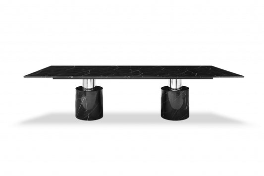 HomeRoots 120 x 48 x 30 Black Marble Stainless Steel Dining Table
