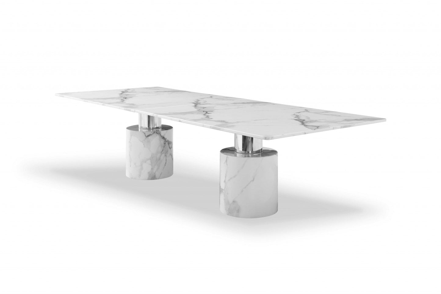 HomeRoots 120 x 48 x 30 White Marble Stainless Steel Dining Table