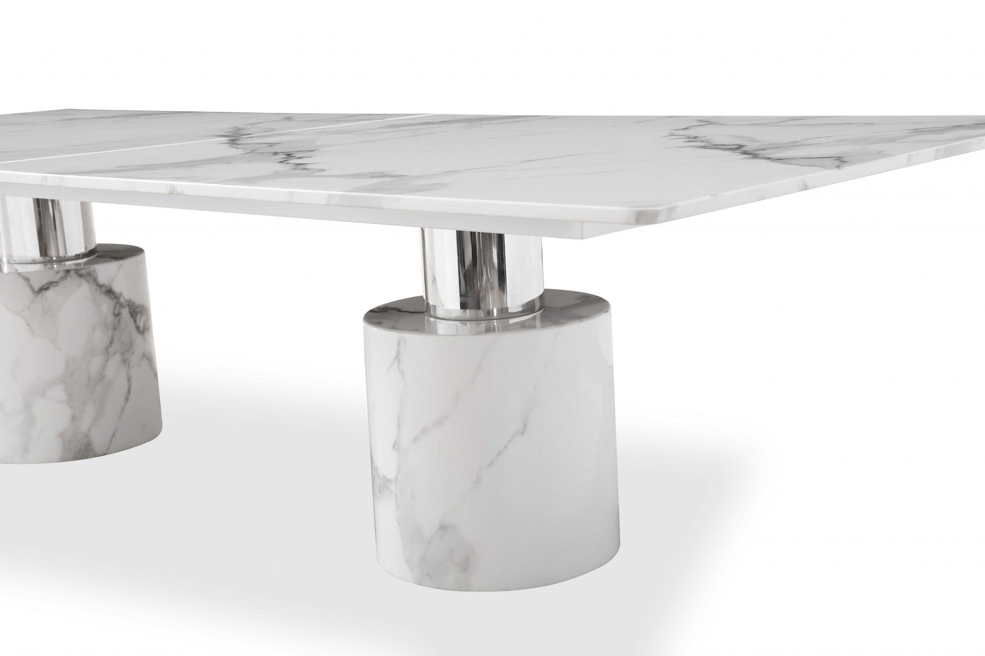 HomeRoots 120 x 48 x 30 White Marble Stainless Steel Dining Table
