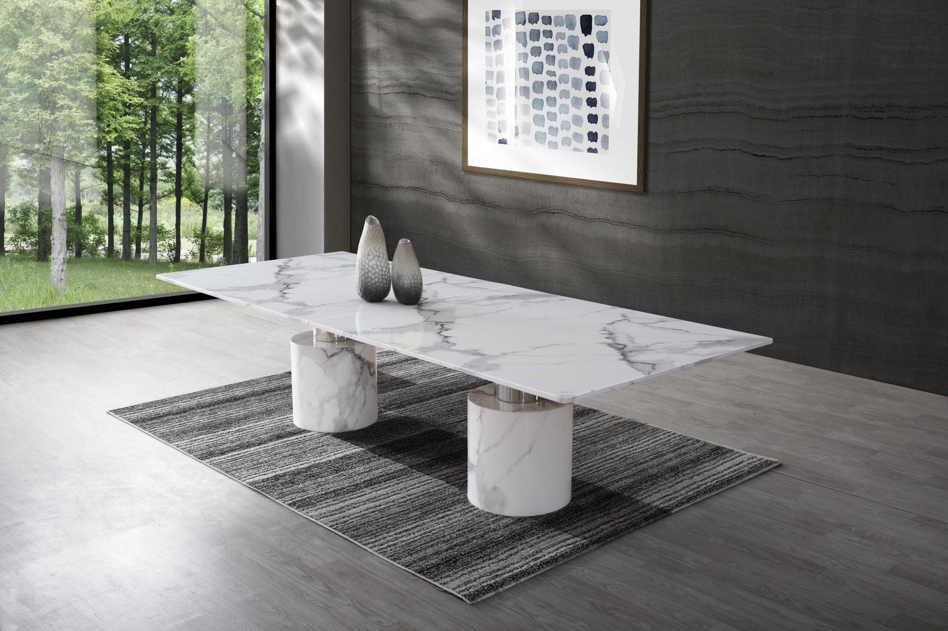 HomeRoots 120 x 48 x 30 White Marble Stainless Steel Dining Table