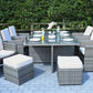 HomeRoots 129" x 76" x 46" Gray Outdoor Dining Set With Cushions in Set of Eleven
