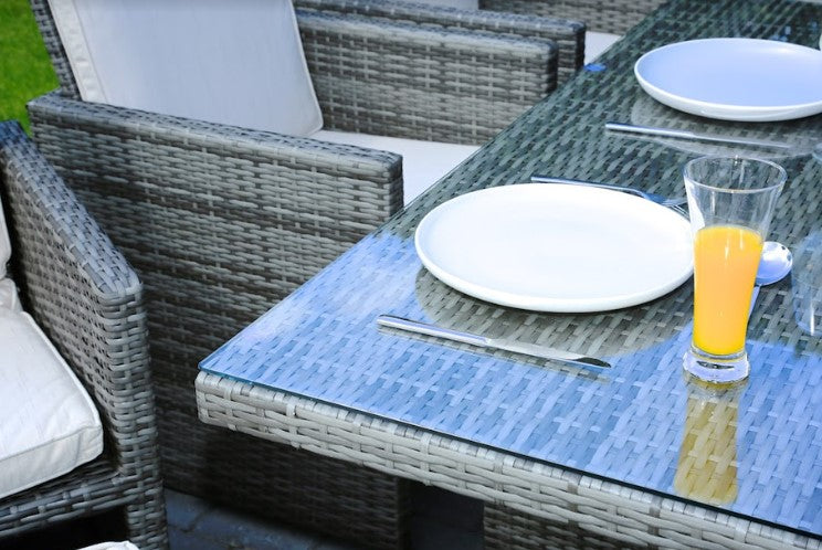 HomeRoots 129" x 76" x 46" Gray Outdoor Dining Set With Cushions in Set of Eleven