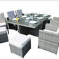 HomeRoots 129" x 76" x 46" Gray Outdoor Dining Set With Cushions in Set of Eleven