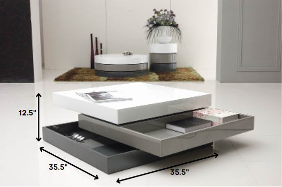 HomeRoots 12.5" MDF Square Coffee Table With 3 Tone Glossy Finish