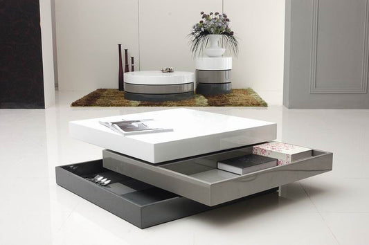 HomeRoots 12.5" MDF Square Coffee Table With 3 Tone Glossy Finish
