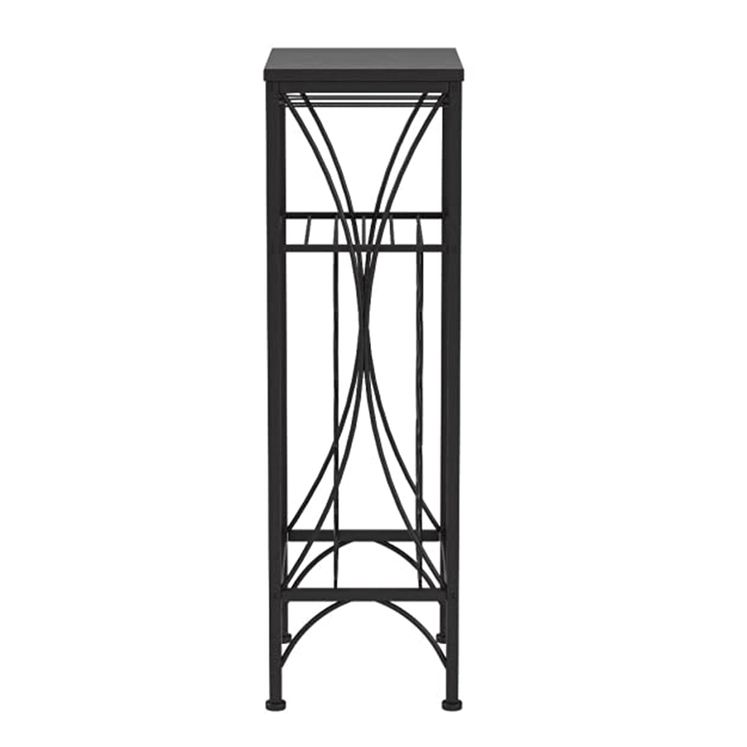 HomeRoots 12.5" x 16.25" x 40.5" Black Metal Wine Bottle and Glass Rack Home Bar
