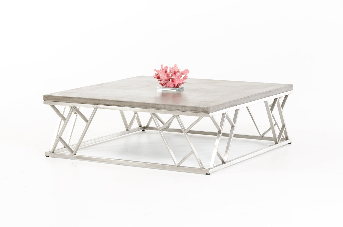 HomeRoots 13" Concrete and Steel Coffee Table in Chrome Finish