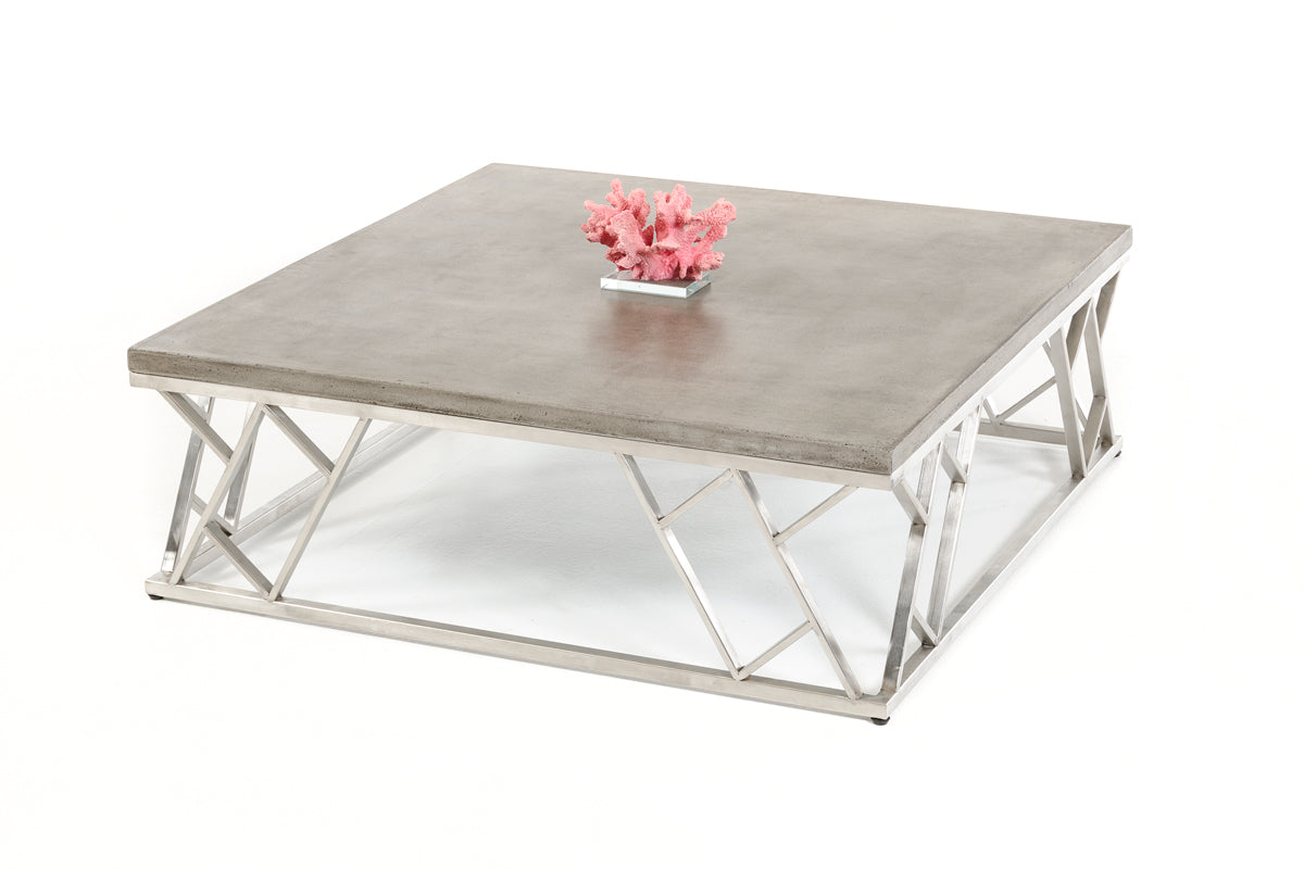 HomeRoots 13" Concrete and Steel Coffee Table in Chrome Finish