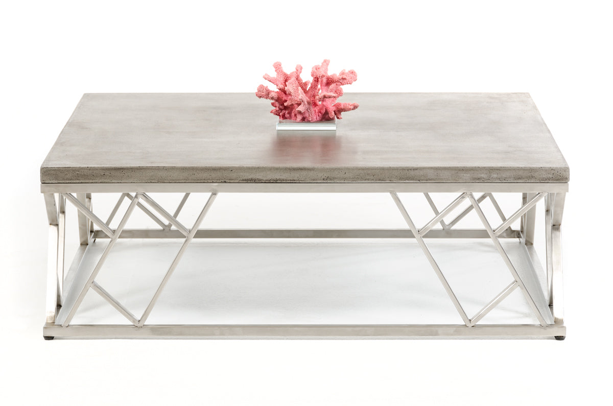 HomeRoots 13" Concrete and Steel Coffee Table in Chrome Finish