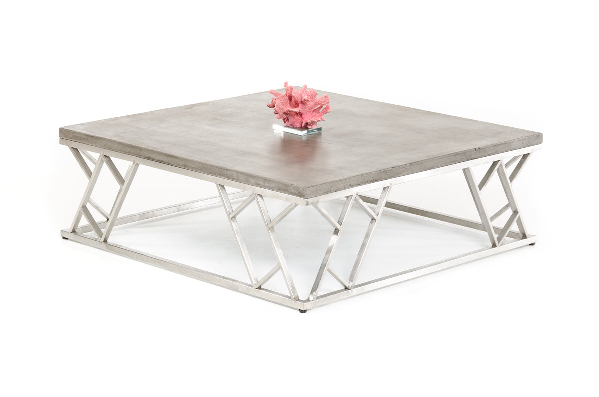 HomeRoots 13" Concrete and Steel Coffee Table in Chrome Finish