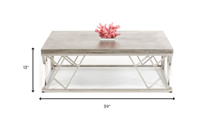 HomeRoots 13" Concrete and Steel Coffee Table in Chrome Finish