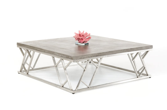 HomeRoots 13" Concrete and Steel Coffee Table in Chrome Finish