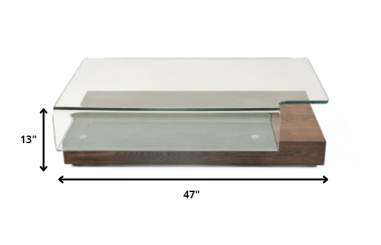 HomeRoots 13" Elm Veneer and Glass Coffee Table