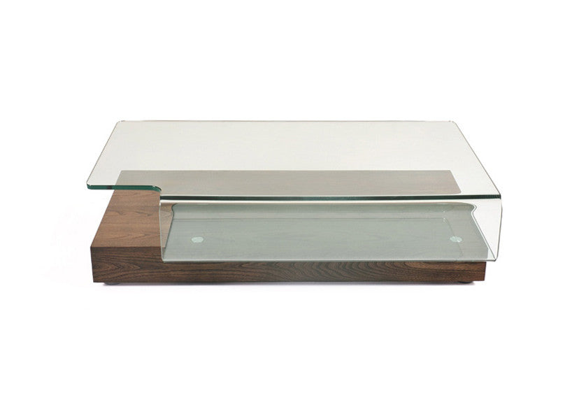 HomeRoots 13" Elm Veneer and Glass Coffee Table
