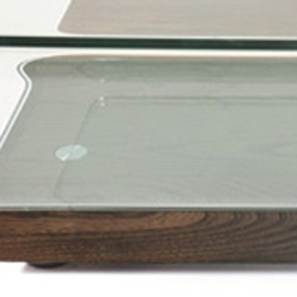 HomeRoots 13" Elm Veneer and Glass Coffee Table