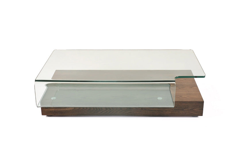 HomeRoots 13" Elm Veneer and Glass Coffee Table