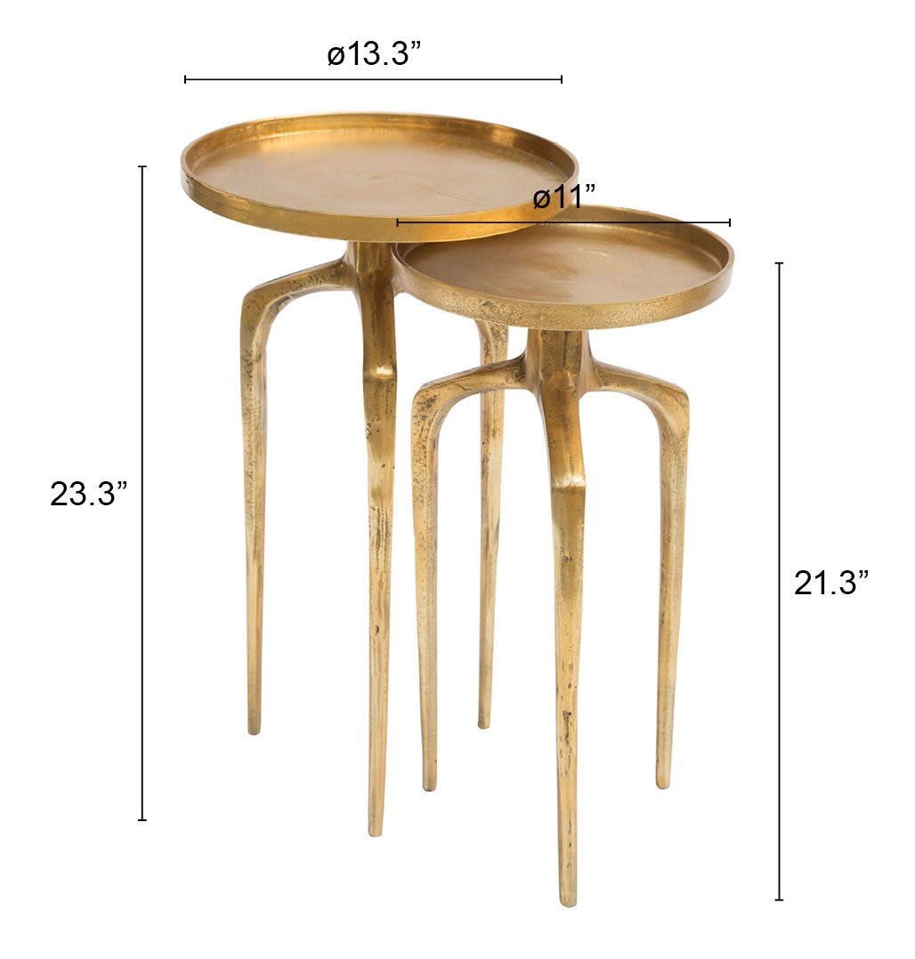 HomeRoots 13" Gold Nested Tables in Set of Two