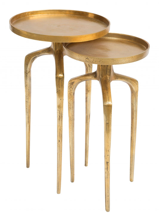 HomeRoots 13" Gold Nested Tables in Set of Two
