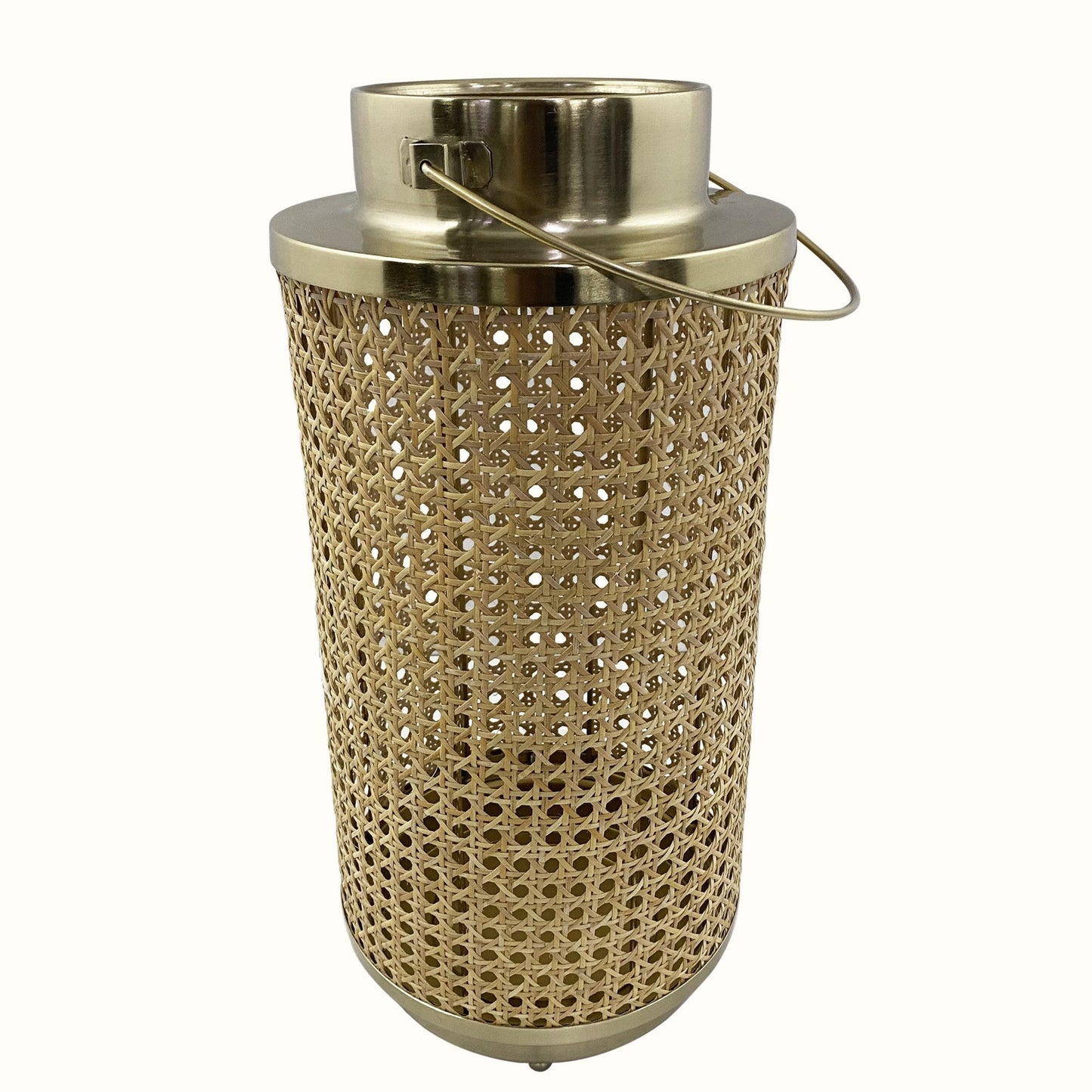 HomeRoots 13" Gold and Cane Hurricane Candle Holder