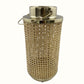 HomeRoots 13" Gold and Cane Hurricane Candle Holder