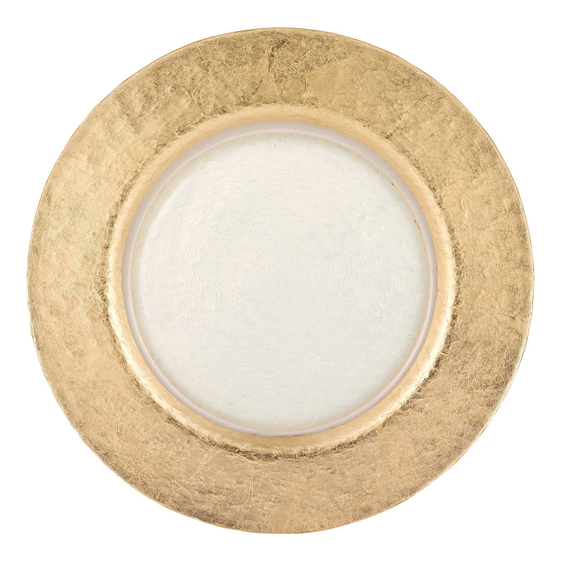 HomeRoots 13" Hand Crafted Gold Glass Authentic Leaf Round Charger Plate