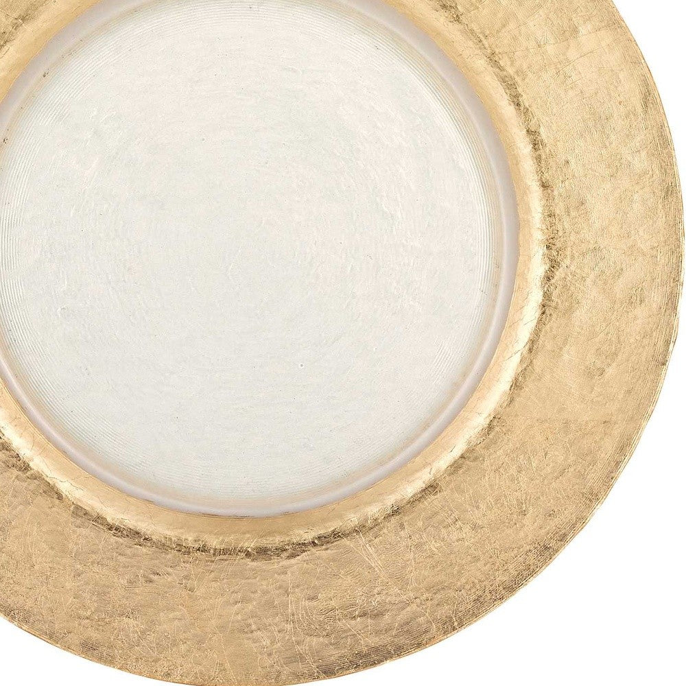 HomeRoots 13" Hand Crafted Gold Glass Authentic Leaf Round Charger Plate