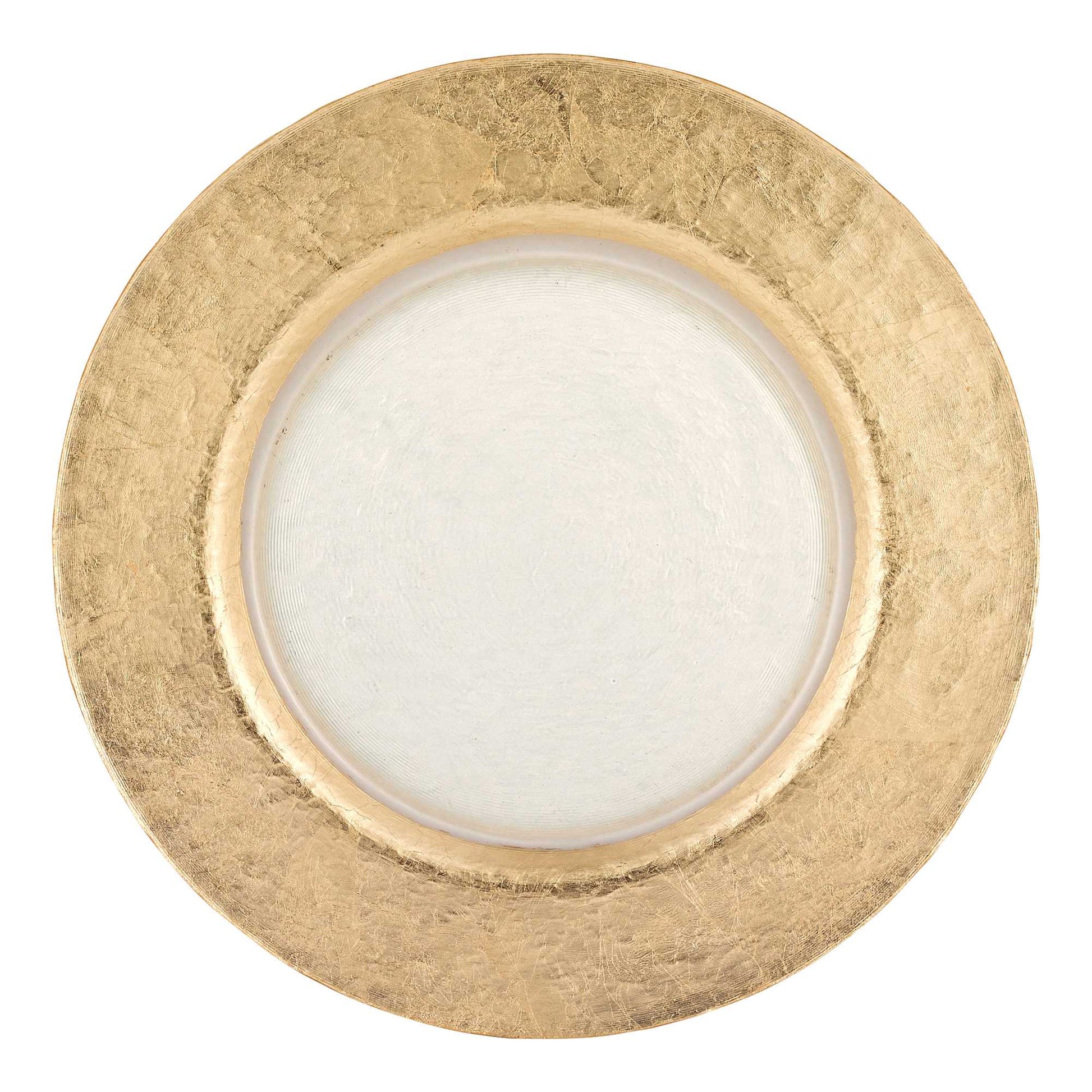 HomeRoots 13" Hand Crafted Gold Glass Authentic Leaf Round Charger Plate