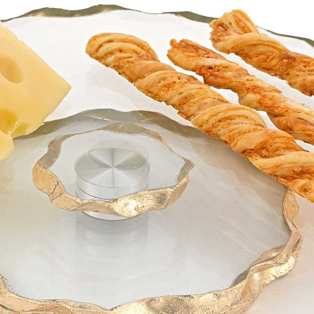 HomeRoots 13" Hand Decorated Chiseled Edge Gold Leaf Turning Platter