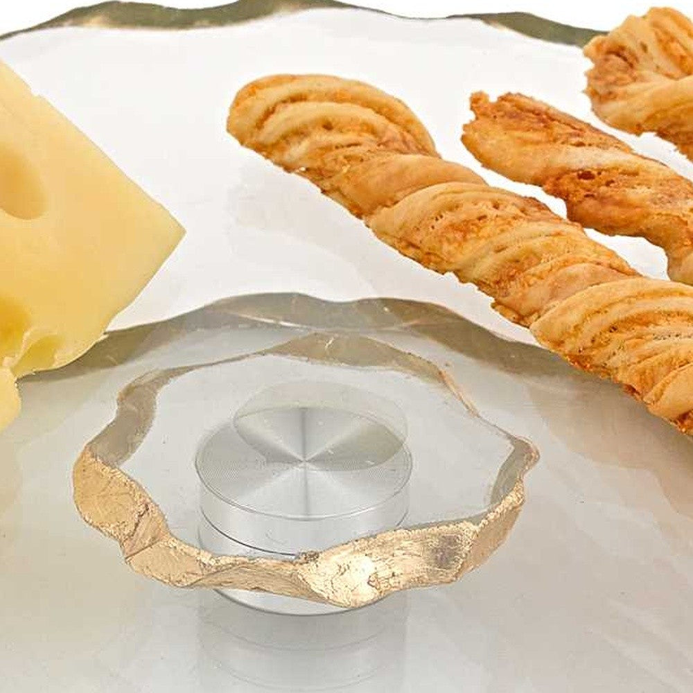 HomeRoots 13" Hand Decorated Chiseled Edge Gold Leaf Turning Platter