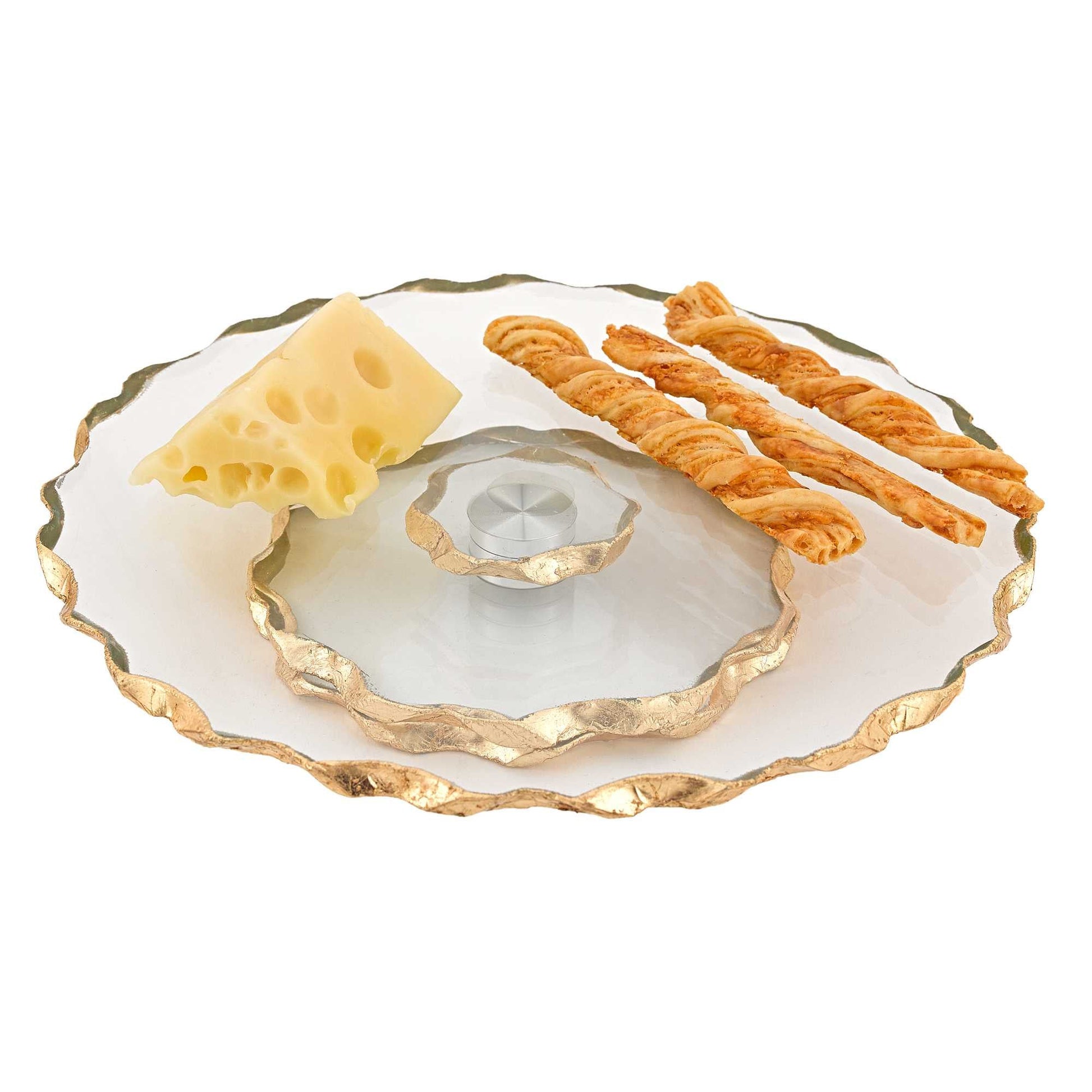 HomeRoots 13" Hand Decorated Chiseled Edge Gold Leaf Turning Platter
