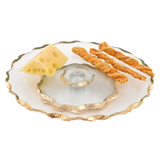 HomeRoots 13" Hand Decorated Chiseled Edge Gold Leaf Turning Platter